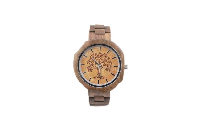 Wooden Wristwatch with Tree on Dial