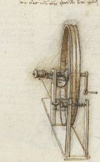 Zeichnung zu einer Zwirnspulmaschine aus dem Madrider Codex