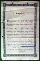 Certificate of Kaiserliches Patentamt for registration of the trademmark Aspirin, 1899