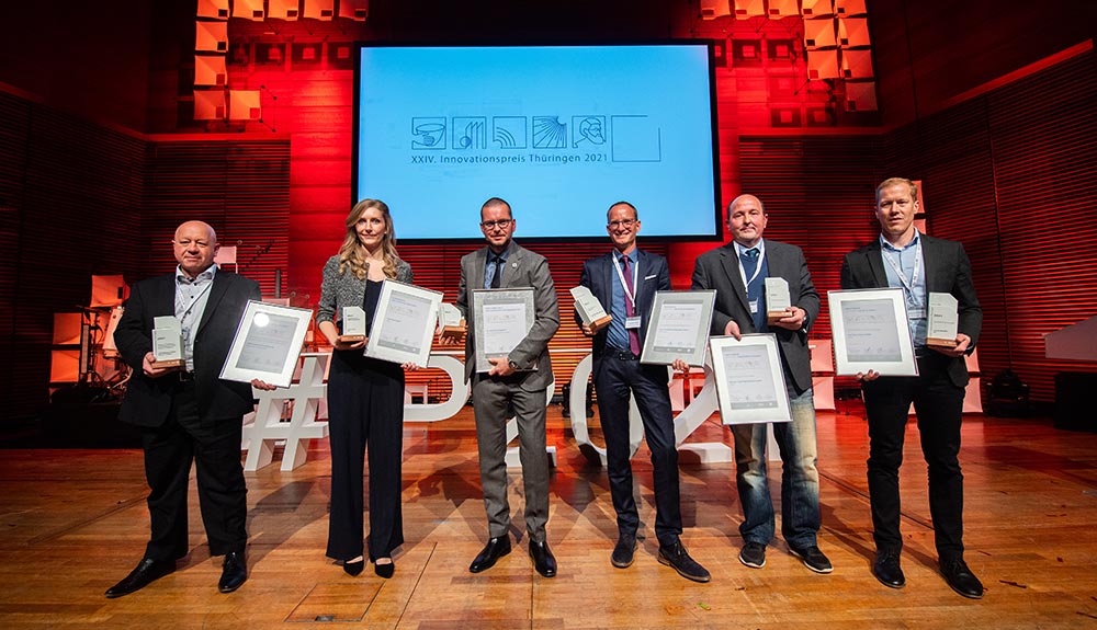 Preisträger Innovationspreis Thüringen 2021 auf der Bühne, Foto: Sascha Fromm, Thüringer Allgemeine