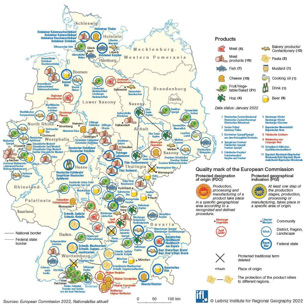 Map Germany Food with protected geographical status, © Leibniz-Institut für Länderkunde