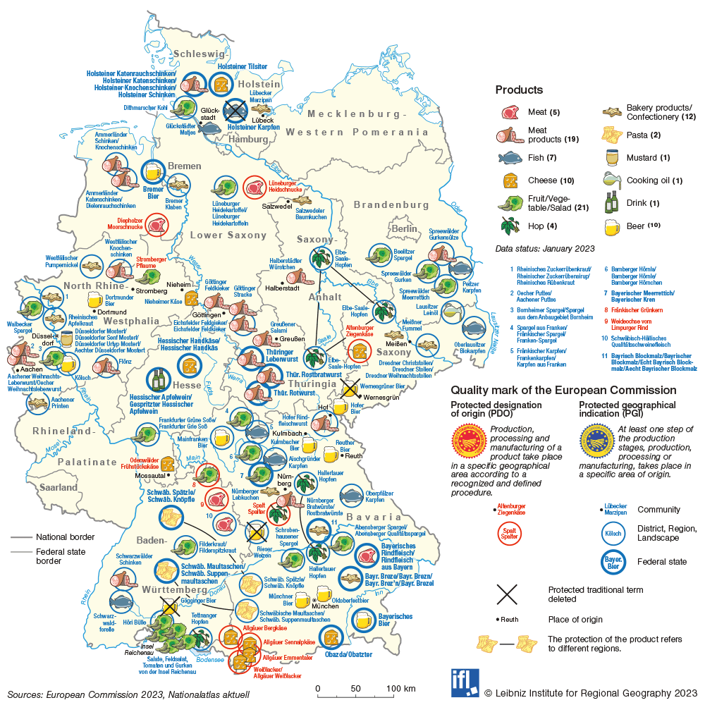 Map Germany Food with protected geographical status, © Leibniz-Institut für Länderkunde