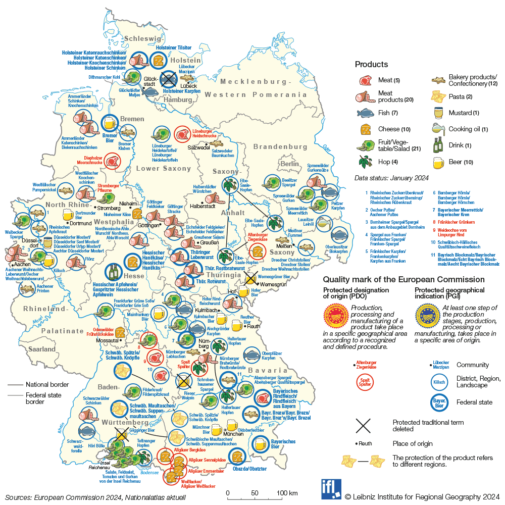Map Germany Food with protected geographical status, © Leibniz-Institut für Länderkunde