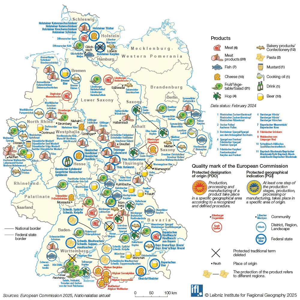 Map Germany Food with protected geographical status, © Leibniz-Institut für Länderkunde