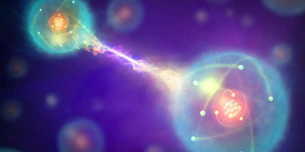 Konzeptuelle Darstellung eines Paares verschränkter Quantenteilchen, die über eine Entfernung hinweg miteinander interagieren, Bild: GettyImages/MARK GARLICK/SCIENCE PHOTO LIBRARY