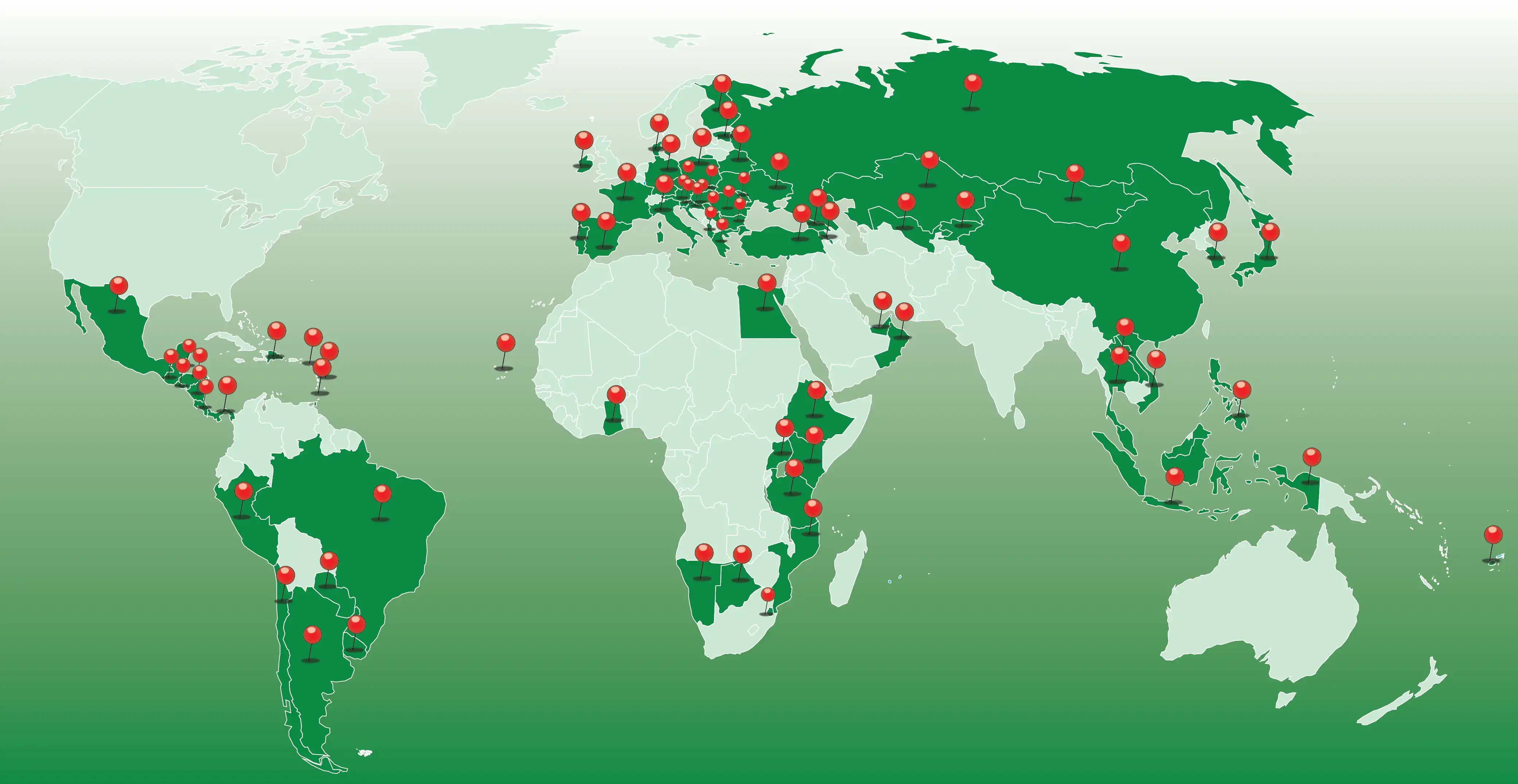 Weltkarte, markiert sind: Albania, Antigua and Barbuda, Argentina, Armenia, Austria, Belarus, Belize, Botswana, Brazil, Bulgaria, Cabo Verde, Chile, China, Costa Rica, Croatia, Czech Republic, Denmark, Dominica, Dominican Republic, Egypt, El Salvador, Estonia, Ethiopia, Finland, France, Georgia, Germany, Ghana, Greece, Guatemala, Honduras, Hungary, Indonesia, Ireland, Italy, Japan, Kazakhstan, Kenya, Kyrgyzstan, Lao People’s Democratic Republic, Malaysia, Mexico, Mongolia, Mozambique, Oman, Namibia, Nicaragua, Panama, Paraguay, Peru, Philippines, Poland, Portugal, Republic of Korea, Republic of Moldova, Romania, Russian Federation, Serbia, Slovakia, Slovenia, Spain, Swaziland, Tanzania, Thailand, Tonga, Trinidad and Tobago, Turkey, Uganda, Ukraine, United Arab Emirates, Uruguay, Uzbekistan, Viet Nam
