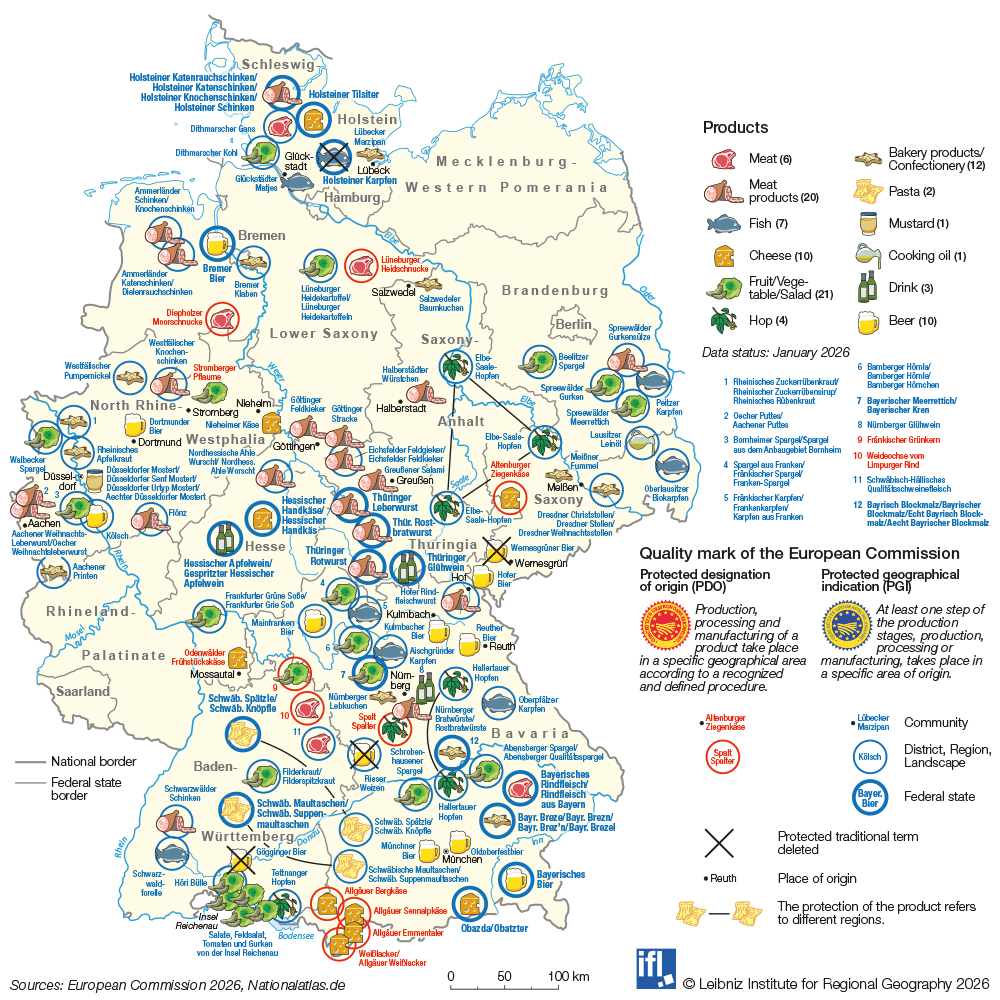 Map Germany Food with protected geographical status, &copy; Leibniz-Institut für Länderkunde