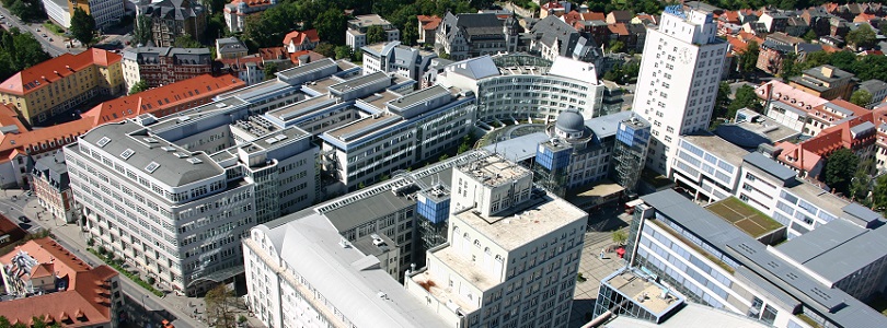 Luftaufnahme: DPMA-Dienstgebäude in der Goethe-Galerie in Jena