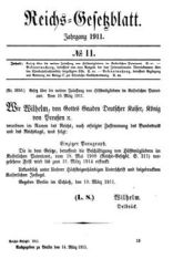 Auszug aus "Reichs-Gesetzblatt" mit kaiserlicher Anordnung von 1911