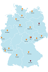 Deutschlandkarte mit Standorten der Patentinformationszentren