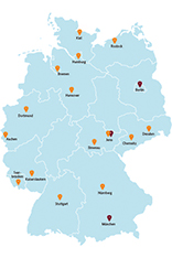 Deutschlandkarte mit Standorten der Patentinformationszentren