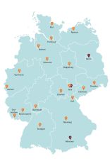 Deutschlandkarte mit Standorten der Patentinformationszentren