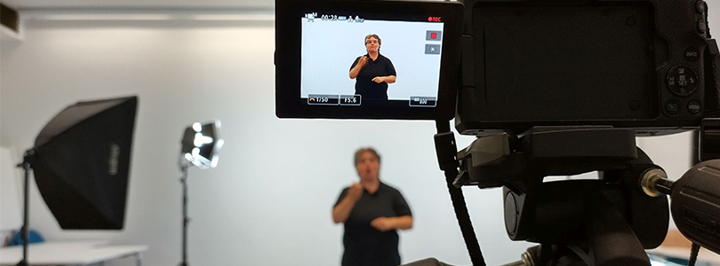 View of the video camera and the set during filming 