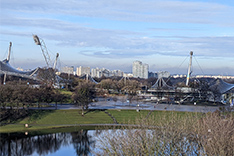 Olympic park, with the Olympic Village in the background