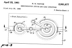 "Semiconductur device-and-lead structure": Zeichnung aus Robert Noyces Patentschrift US2981877A