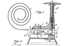 Zeichnung des "Hotchkiss No.1" mit dem charakteristischen spiralförmigen Klammermagazin (US 572346A)