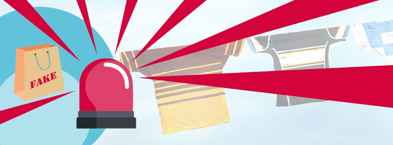 Blaulicht vor Einkaufstüte mit Aufschrift "Fake"