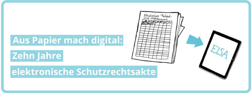 Papierakte und Tablet und Slogan "Aus Papier mach digital- 10 Jahre elektronische Akte"