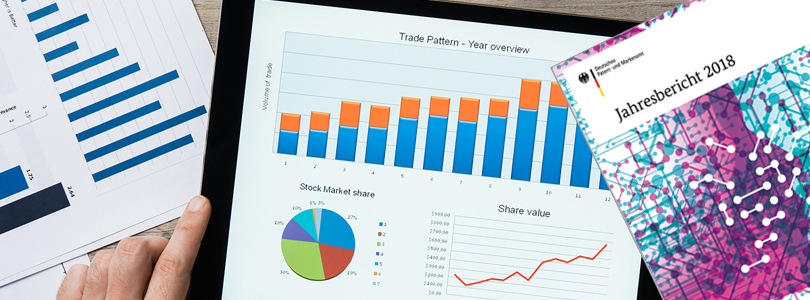 Photo collage with annual report 2017 and statistics diagram