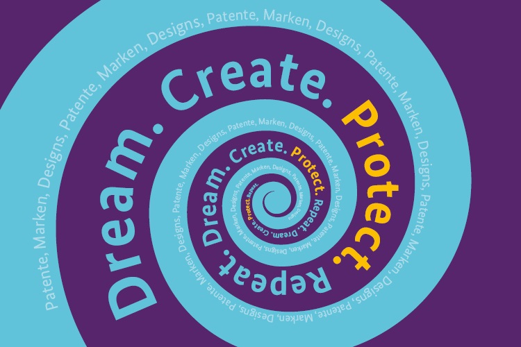 Spirale mit Slogan: Create, Protect, Repeat