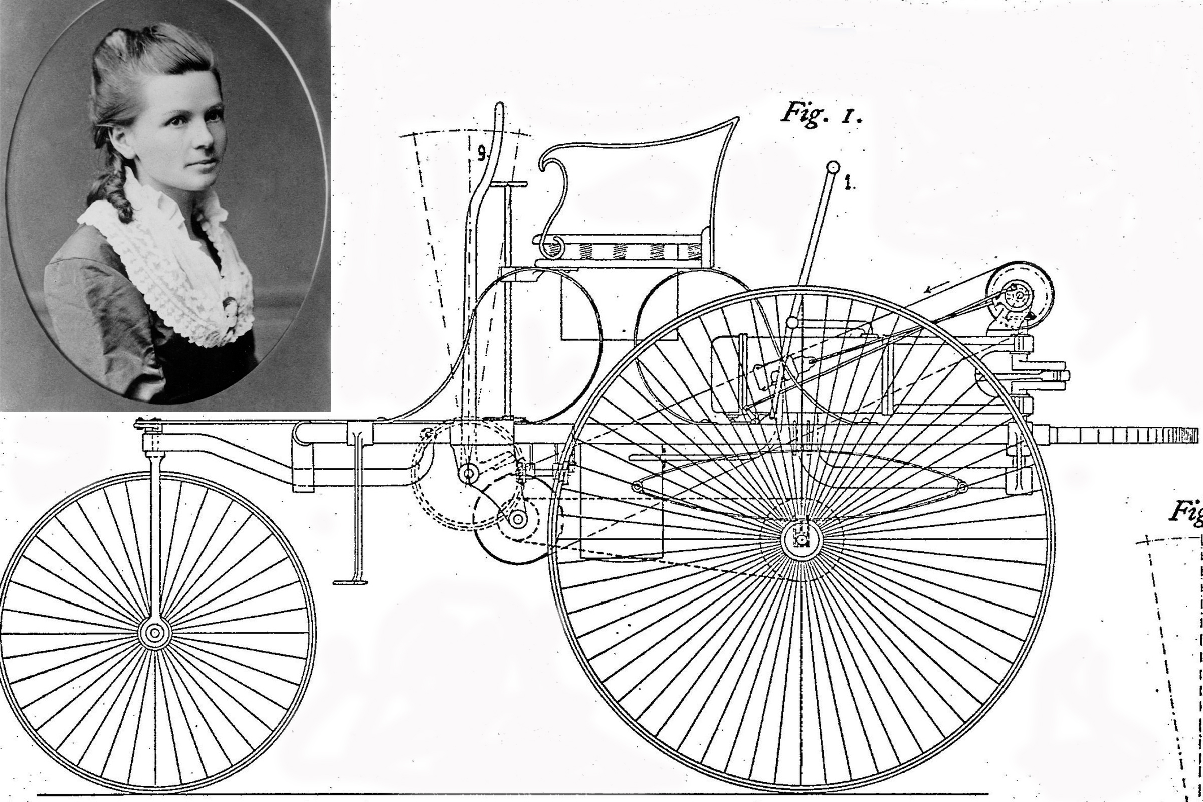 Photo Bertha Benz, Patent drawing Benz Motorwagen