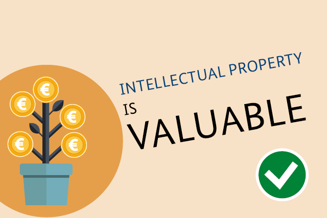 Money tree and saying: Intellectual property is valuable