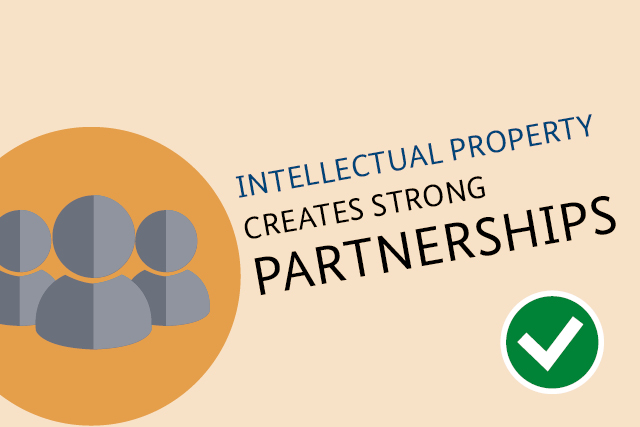 three people and saying: Intellectual property wins strong partnerships