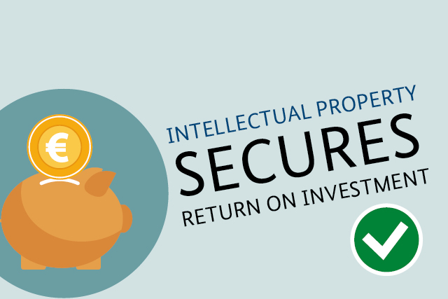 Piggy bank and slogan: Intellectual property ensures return on investment