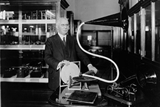 Berliner with his original gramophone