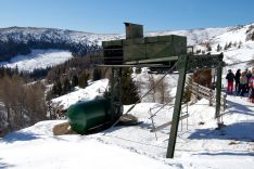 Diesel-driven T-bar ski lift from the 1970s at Hohen Zinken in Steiermark, Austria