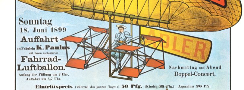 Plakat einer Flugshow von Käthe Paulus 1899