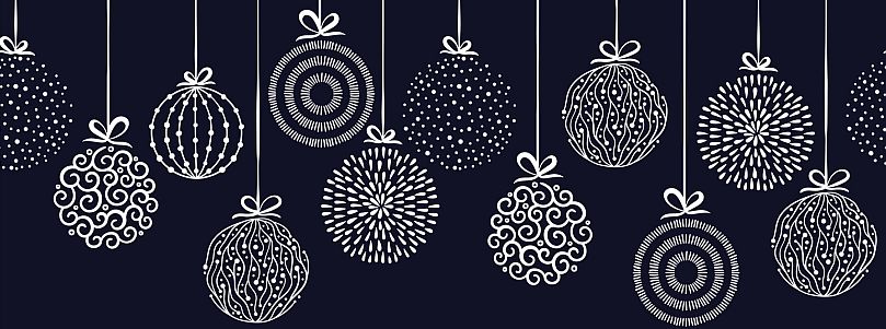 Grafik aus weißen Weihnachtskugeln vor blauem Hintergrund