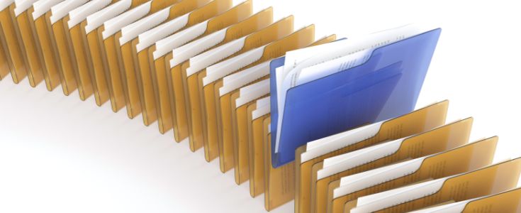 Yellow document folders with a single blue file