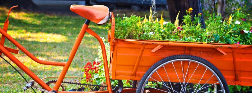 buntes Fahrad mit Anhänger