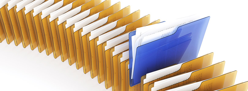 Yellow document folders with a single blue file