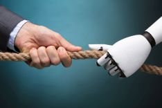Human hand and robot arm