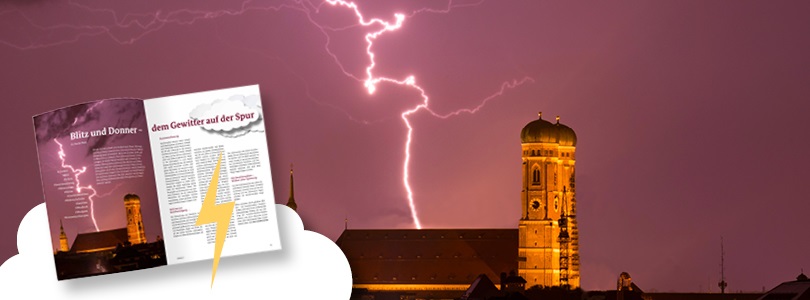 Blitz aund Münchner Frauenkirche sowie Bild der Publikation "erfinden"