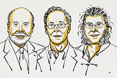 Zeichnung Ben Bernanke, Douglas Diamond und Philip Dybvig