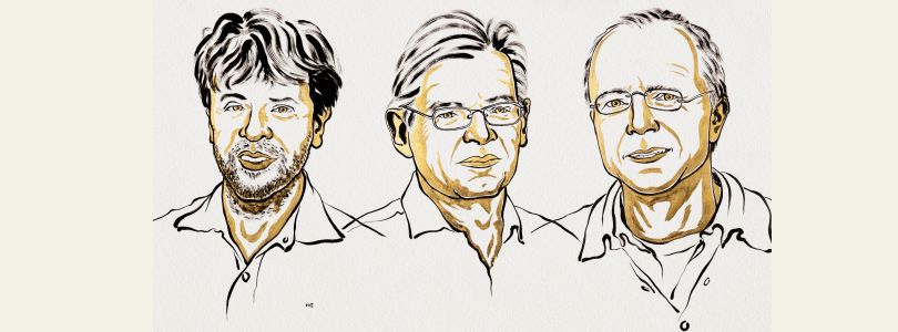 Zeichung von Carolyn Bertozzi, Morten Meldal und Barry Sharpless
