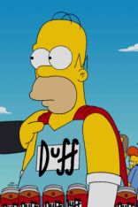 Homer Simpson wearing the outfit of the "Duff-Man"