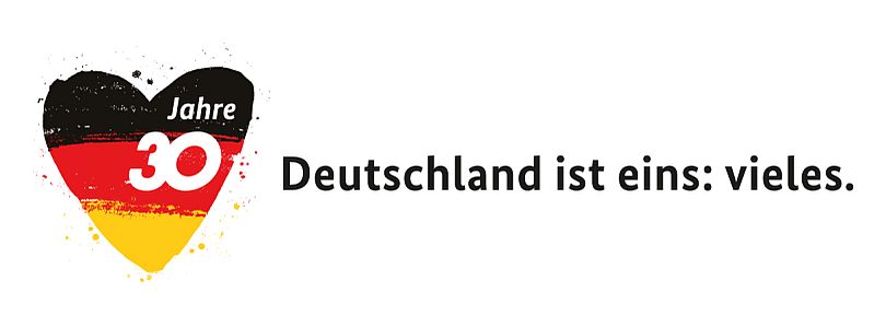 Herz-Logo in Schwarz-Rot-Gold mit Spruch: Deutschland ist eins: vieles