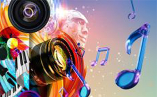 Logo camera, AI and sheet music 
