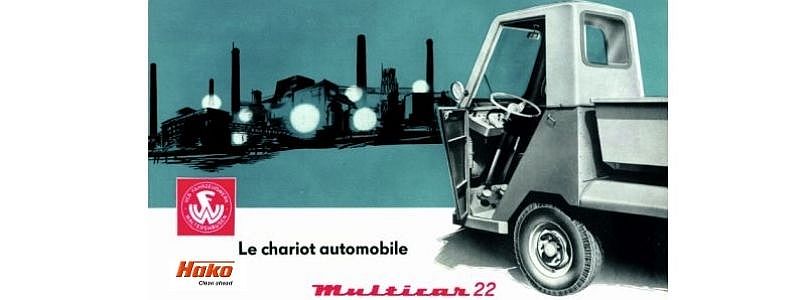 Picture of a one-person cabin car with "Multicar 22" lettering