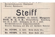 Wortmarke "Steiff", Foto aus dem Warenzeichenblatt von 1907 